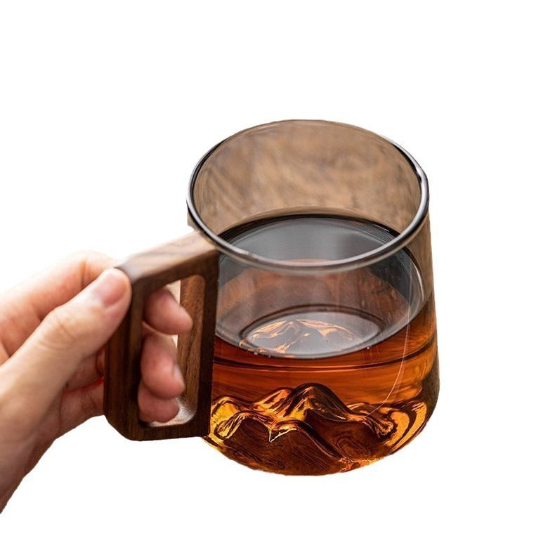 Glass Single-layer Side Wooden Handle Drinking Cup