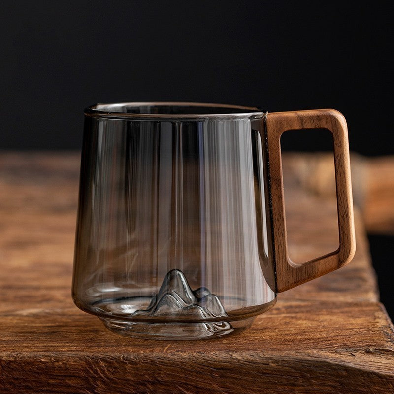 Glass Single-layer Side Wooden Handle Drinking Cup