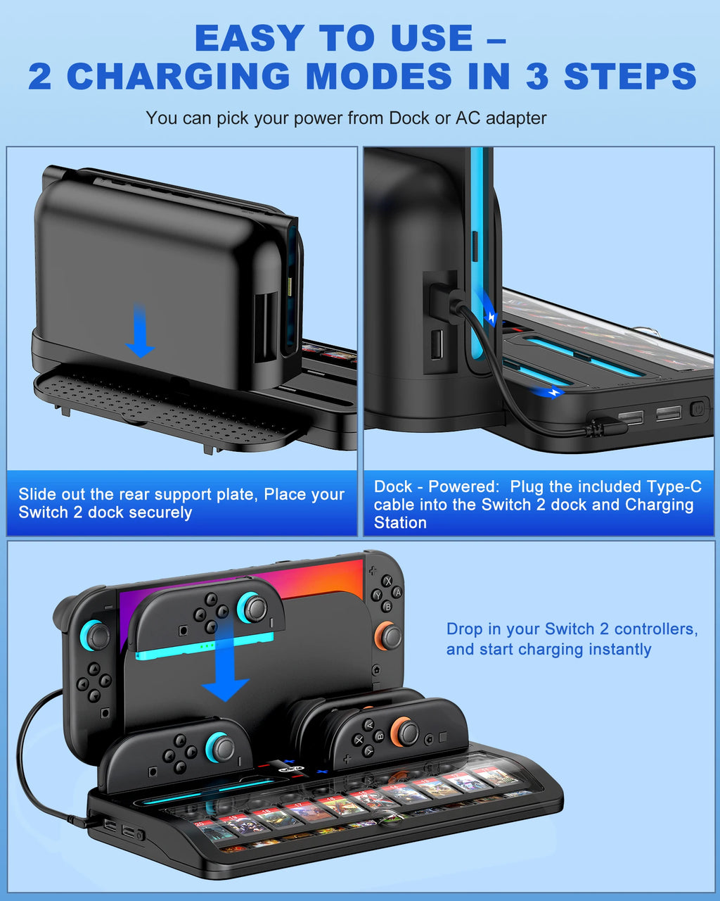 4 Controller Charge Dock for Switch2 and Storage Host