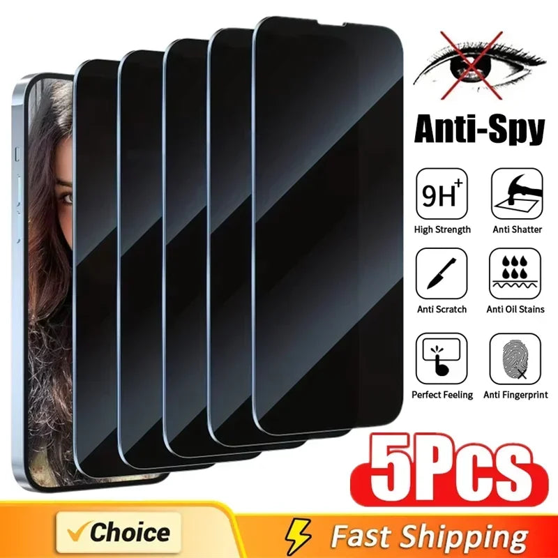 Privacy Screen Protector for iPhone 17-11 - 5 Pack Anti-Spy Glass